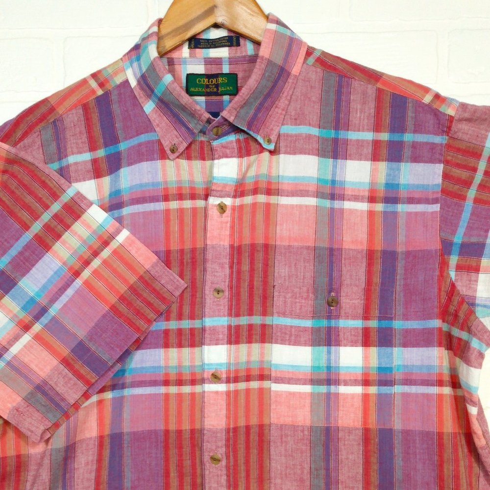 Colours by Alexander Julian men's pink plaid lightweight short sleeve shirt